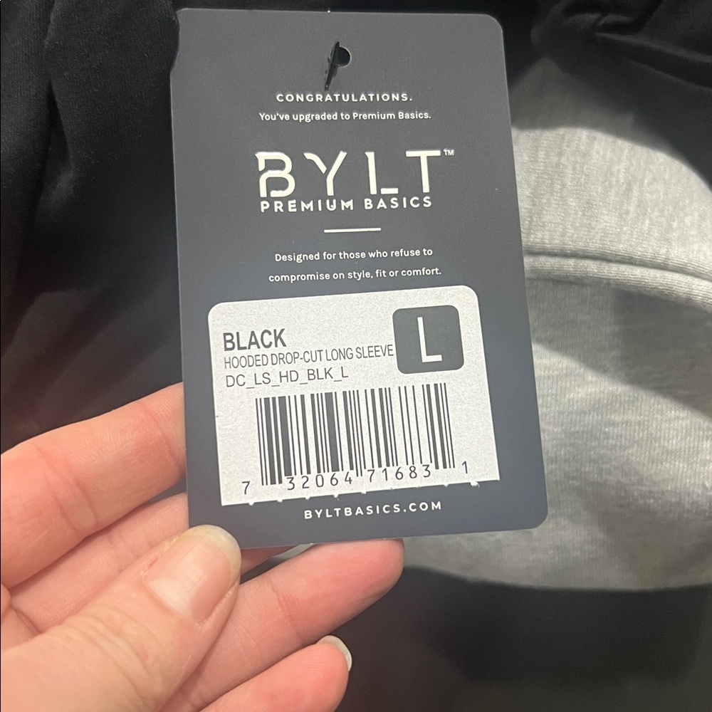 BYLT Premium Basics Black Hooded Drop-Cut Long Sleeve - Picture 4 of 4